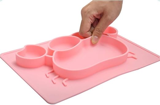 Rose Plateau Enfant Repas Assiette Compartiment Manyo Assiette A Ventouse Pour Bebe Ventouse En Silicone Rectangulaire Vache De Dessin Anime Le Repas De Bebe Bebe Puericulture Dwteam In