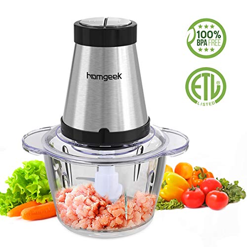 Electric Food Chopper, Homgeek Food Processor with 300-watt, 2 Speed Control, 1.2L BPA-Free Glass Bowl for Meat, Vegetables, Fruits and Nuts