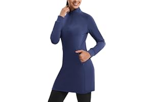 Emlovm Women's Fleece Dress Long Sweatshirt Water Resistant Tunic Dress Winter Quarter Zip Golf Pullover with Pockets
