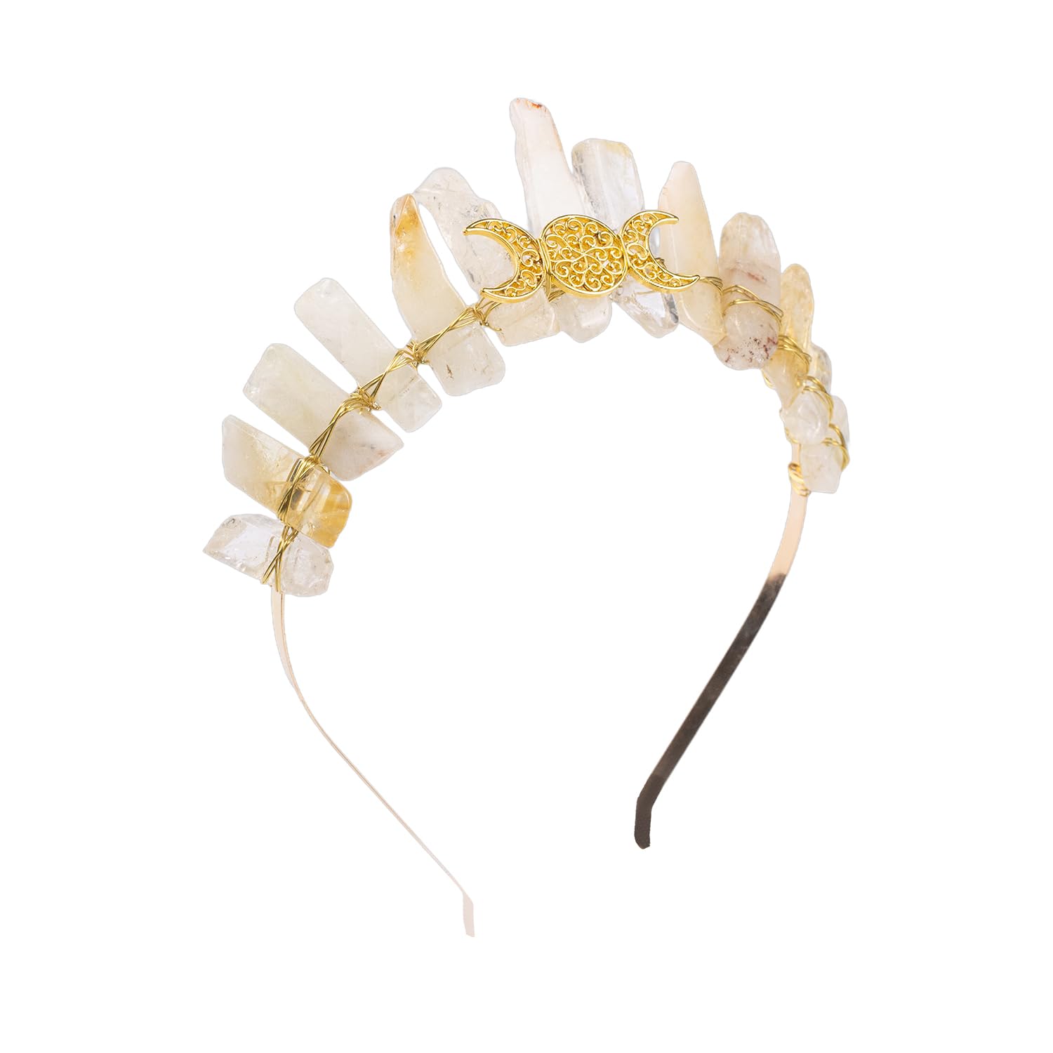 Brawlady Women Raw Crystal Headband, Tiara Crown Headband Boho Quartz Witch Bridal Headpiece for Girls (gradient yellow) — image 1