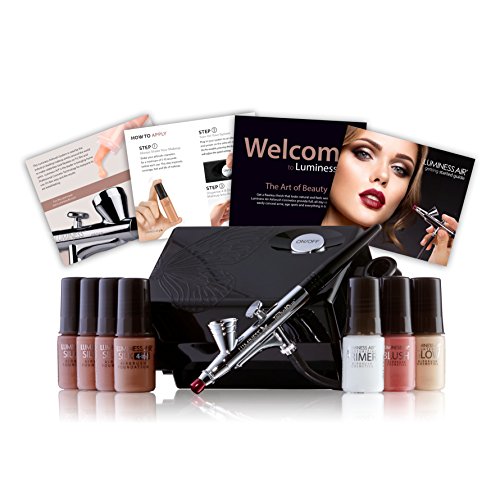 Luminess Air Basic Airbrush System with 7-Piece Silk 4-IN-1 Airbrush Foundation & Cosmetic Starter Kit,  Tan