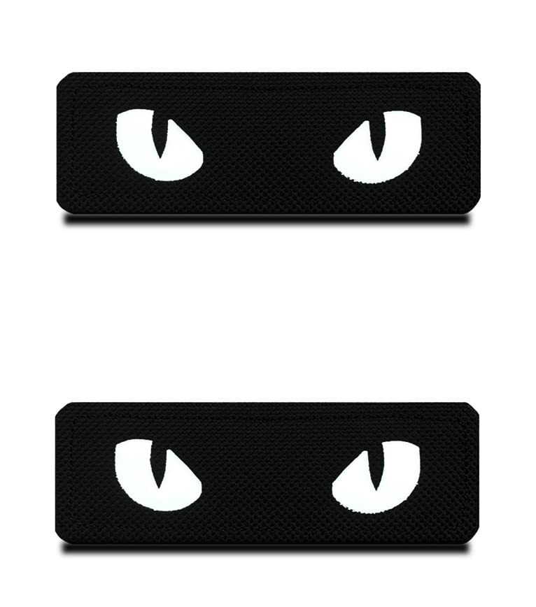 Pack of 2 Tactical Reflective Cat Eyes Patches Funny Cat Eyes Patch Badge Clothing Decoration for Backpack Costume Hat Uniform Helmet Dog Vest Decoration — image 1