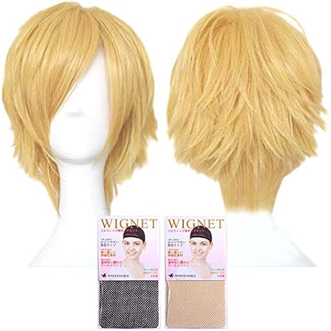 Amazon Caseeden ケースエデン 会長はメイド様 碓氷拓海 Vocaloid 殺戮人形 鏡音レン Aph ヘタリア イギリス アーサー カークランド コスプレ用ウィッグ ショート ミックスゴールド 金髪 金色 ゴールド ホワイトメルチェ ウィッグネット2個セット コスプレ 仮装