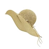 lethmik Straw Hat Women Summer Beach Sun Hat Manual Wampum Ladies Floppy Brim Hat