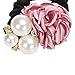 Tenworld Women Girl Pearls Beads Rose Flower Hair Band Rope Scrunchie Ponytail Holder (Pink)