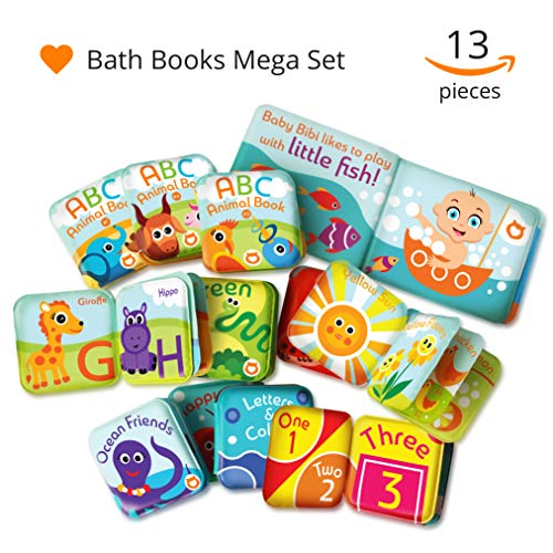 Baby Bath Books Mega Set (Pack of 13 Books) - Educational Waterproof Baby Bathtime Plastic Books for Bath Tub with Animals, Colors, Numbers and ABC Letters - Learning Toy Books for Babies and Toddlers