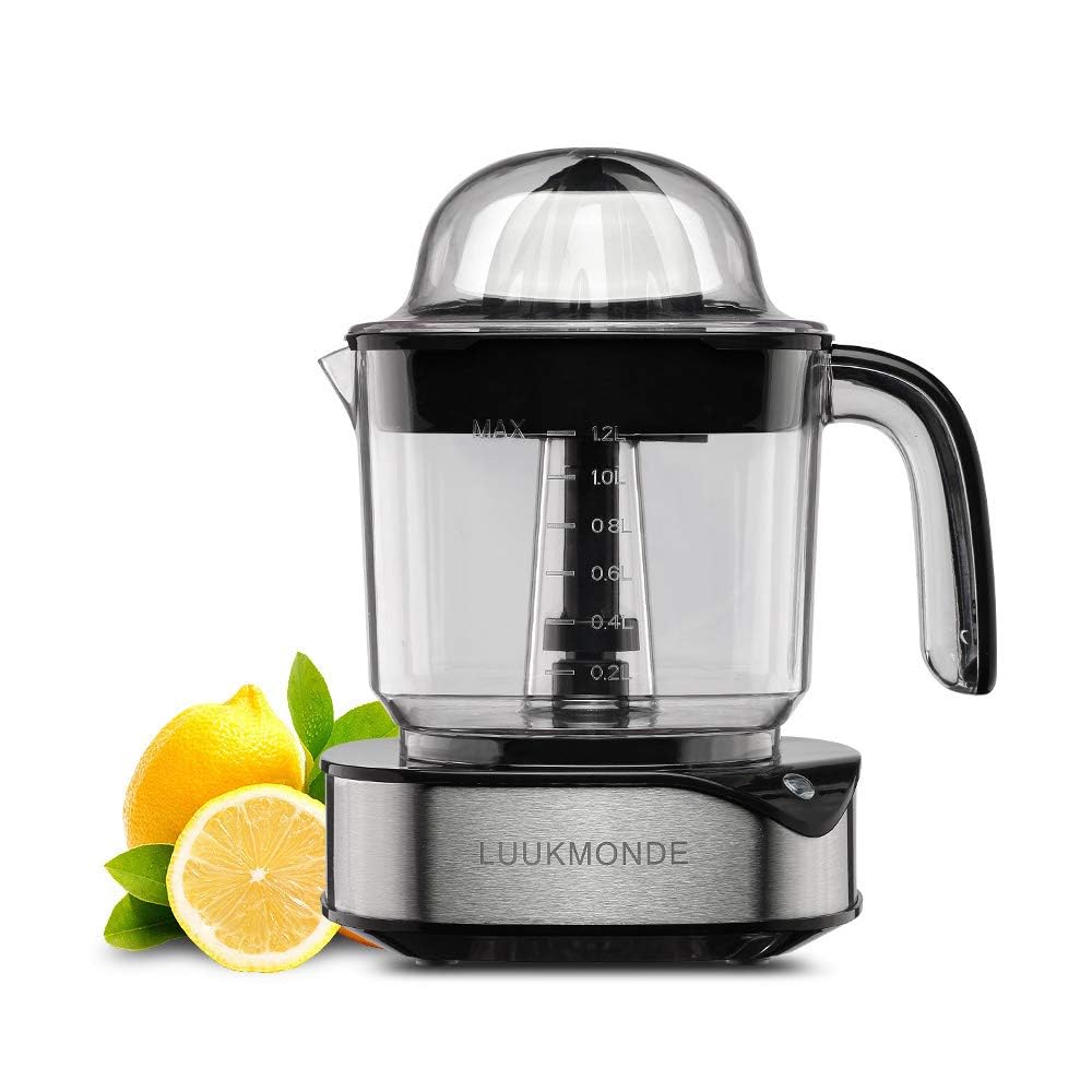 LUUKMONDE Electric Citrus Juicer - 1.2L Capacity Orange Juicer with Powerful Motor and LED Light - Ideal for Oranges, Lemons, Limes, Grapefruits - D-8020A, Black
