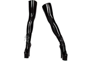 EXLATEX ECOSPLAY Women's Latex Rubber Black Thigh-high Stockings