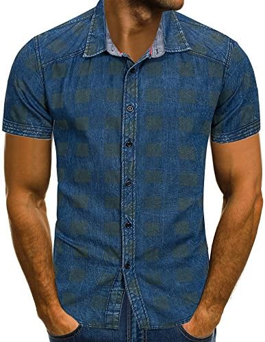 Vickyleb Button Down Shirt Men Short Sleeve Shirts O Neck Pullover Tops Casual Block Blouse Slim Fit Shirt Lapel Top