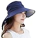HINDAWI Sun Hat Wide Brim Sun Hats for Women UV Protection Floppy Beach Womens Summer Flap Cover Cap Navy