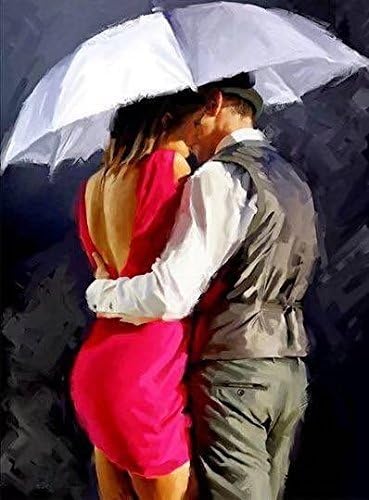 Dorara DIY Oil Painting Paint By Number Hand Paintworks 16×20 Inches Kiss under the umbrella