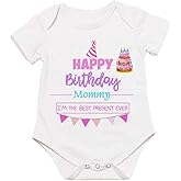 G-Amber Happy Birthday Daddy Mommy Baby Boys Girls Romper Bodysuit Infant Funny Letter Jumpsuit Outfit 0-24Months
