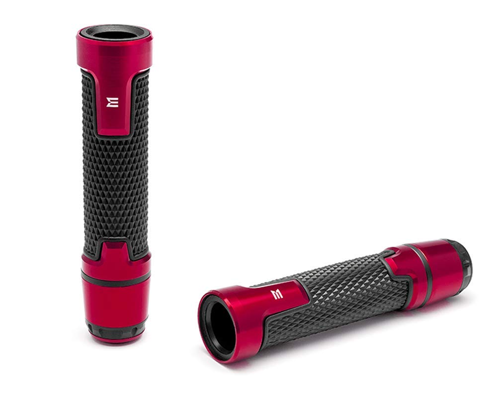 Motorbike Hand Grips & Bar Ends for 22mm 7/8-inch Handlebars with Enhanced Comfort and Style - Red Anodised Aluminium and Rubber | Suitable for all Street Motorcycles and Road Bikes | 2 PCS