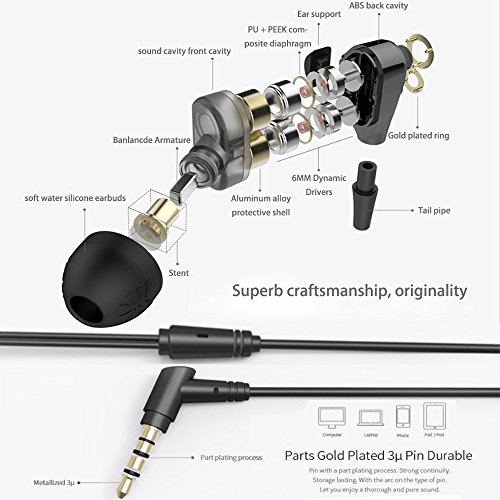 in-Ear HiFi Earphones, UiiSii T8S Triple Driver Earbuds Noise Reduction and Deep Bass with Mic Volume Control for Smartphones (Black)