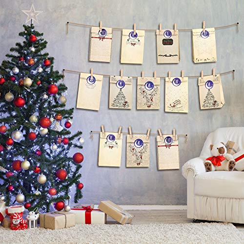 Molbory Bolsas de Regalo Navidad, Calendario de Adviento, Bolsas de Papel Kraft con 1-24 Pegatinas, Decoración Navideña para Fiestas, Ceremonias de Graduación, Bodas, Aniversarios, Navidad