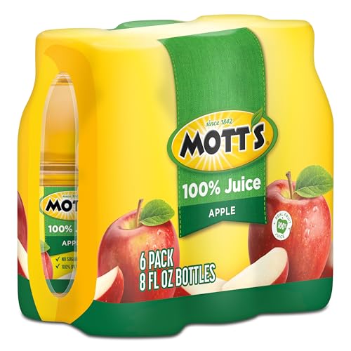 MOTT’S 100% ORIGINAL APPLE JUICE, 8 FL OZ BOTTLES, 24 COUNT (4 PACKS OF 6), 2 SERVINGS OF FRUIT, 100% FRUIT JUICE, GLUTEN-FREE, CAFFEINE-FREE, KOSHER, CONTAINS NO ARTIFICIAL COLORS OR SWEETENERS