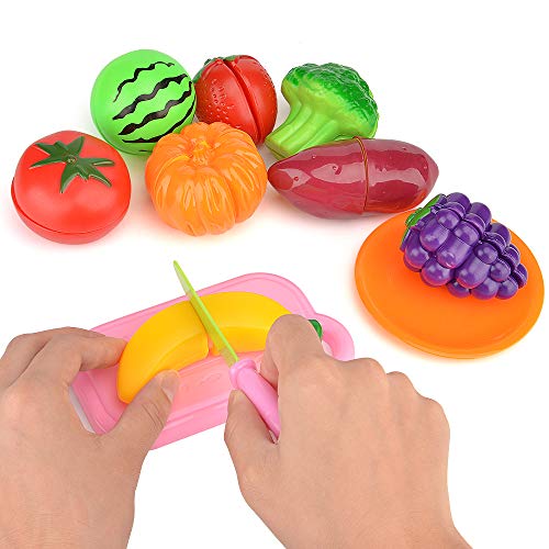 Exqline Kids Kitchen Pretend Play Toys - 25 Pcs Included Stainless Steel Stove and Cookware Pots and Pans Set, Cooking Utensils Accessories, Cutting Vegetables & Fruit, Apron & Chef Hat for Girls Boys - Thumbnail 4