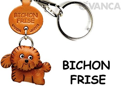 Bichon Frise Leather Dog Small Keychain VANCA CRAFT-Collectible Keyring Charm Pendant Made in Japan