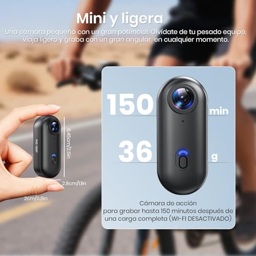 Sicilaien Cámara de Acción 360°, Mini Cámara Corporal POV, Subacuática 30m, WiFi, Gran Angular 120°, +10 Accesorios para Ciclismo, Viajes, Mascotas, Caminatas, Deportes + Tarjeta 64GB