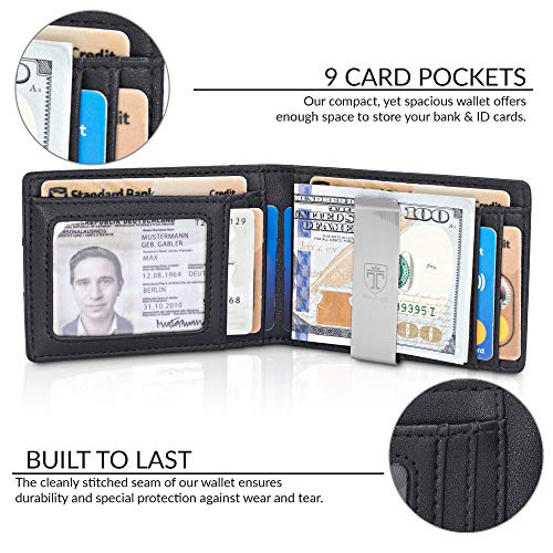 TRAVANDO Mens Slim Wallet with Money Clip SEATTLE RFID Blocking Bifold