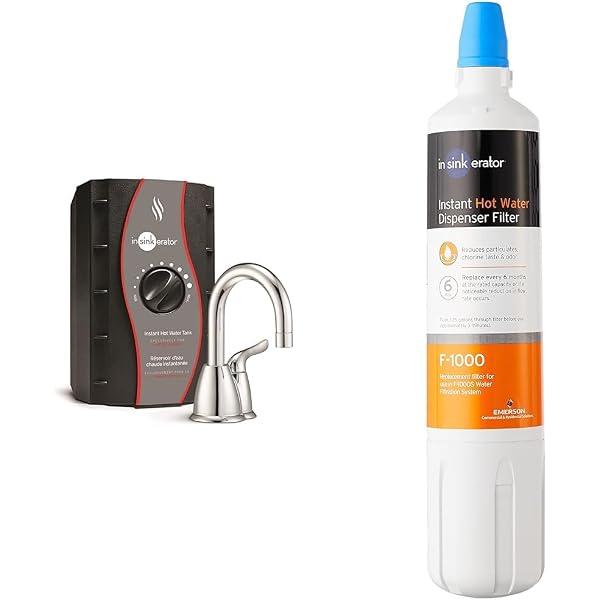 InSinkErator HOT150 Instant Hot Water Dispenser System - Faucet u0026 Tank,  Chrome, H-HOT150C-SS u0026 F-1000 Standard Instant Hot Water Dispenser  Under-Sink Water Filter Replacement - Amazon.com