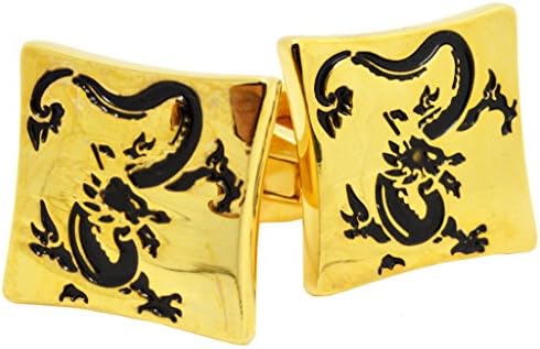 HEHIM(TM) 2 PCS Cuff Links for Men Gold &amp; Black Dragon With Gift Box FCL-017