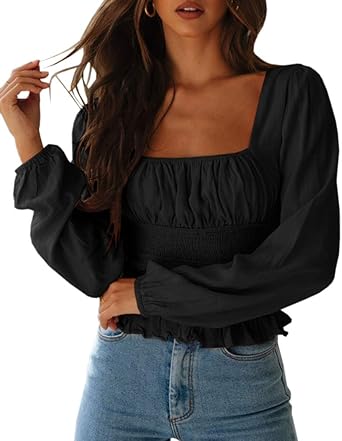 wrap tops with puffy sleeves