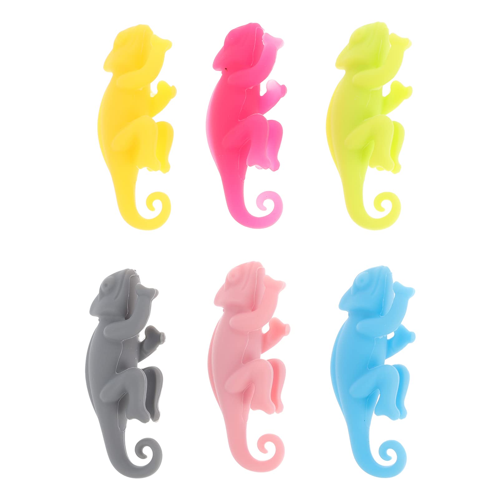 6pcs Silicone Wine Glass Charms Tags Gecko Drink Markers for Flutes Cocktails Martinis Wine Glass Cup Identify Identifier