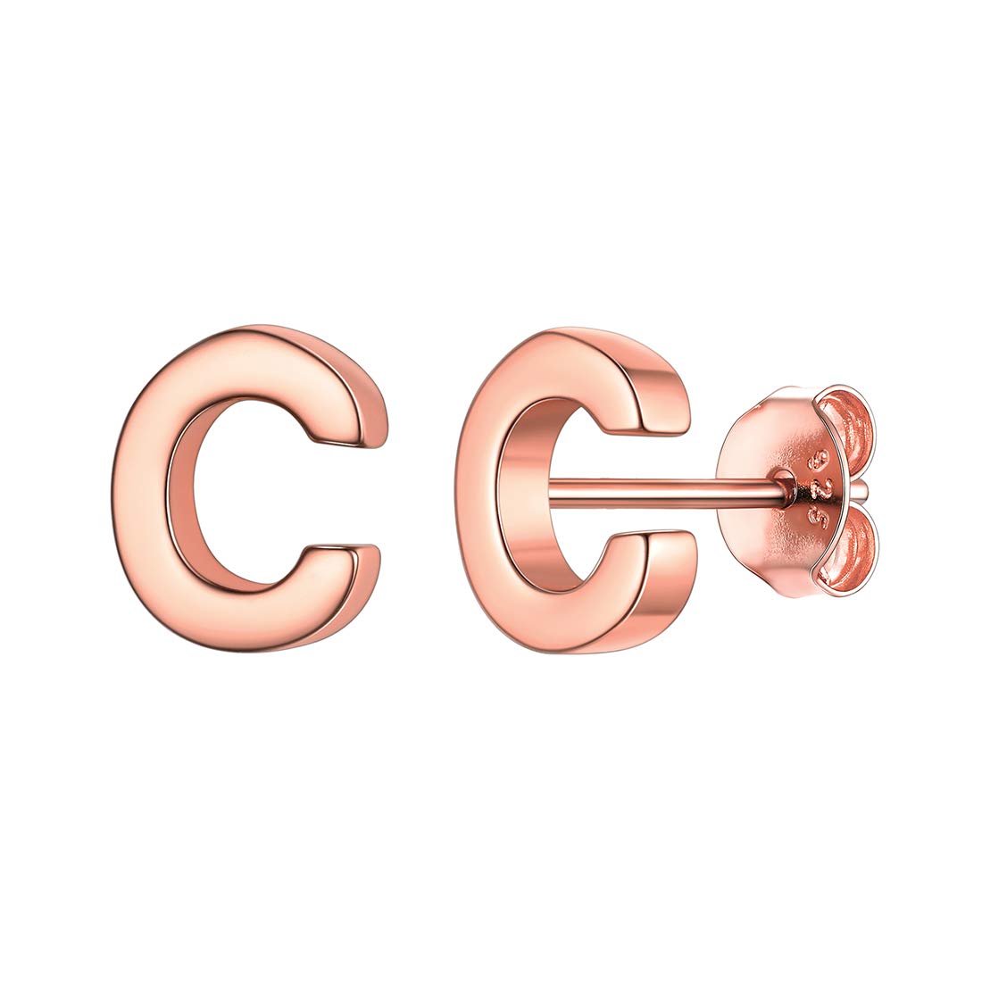 ChicSilver Rose Gold Initial Earrings Letter C Earring Studs for Women Alphabet Monogram Jewelry