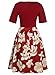 oxiuly Women's Vintage Dresses Patchwork Pockets Puffy Swing Casual Party Dress OX165 (Burgundy, xx_l)