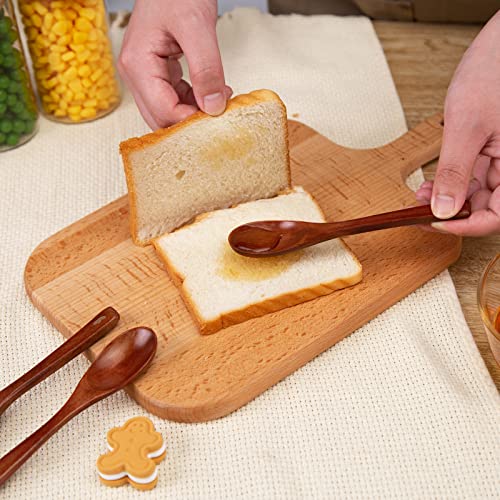 HAKSEN Wooden Spoons, 6 PCS Long Serving Spoon Tasting Spoons Wood Utensils A to F Letters for Kitchen Table Stirring Soup