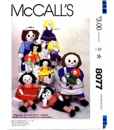 Raggedy Ann & Andy Doll Patterns - McCall's 8377, 5499, 2447, 846