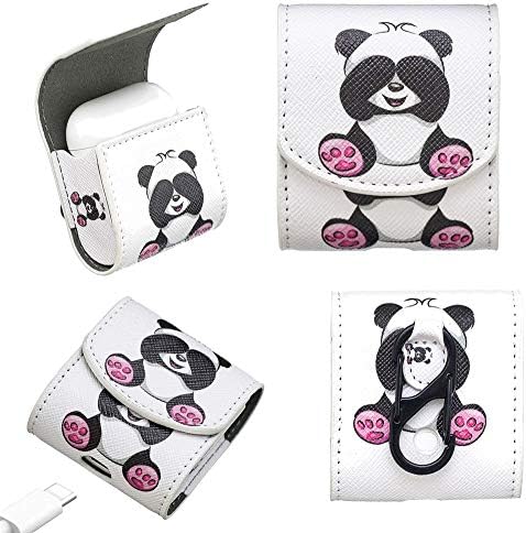 DodoBuy Case for AirPods, PU Leather Magnet Closure Portable Protective Cover Carrying Wallet with Metal Keychain for Apple AirPods Earphones Charging Case - Panda