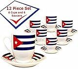 Cuban FlagDemitasse Coffee Cups. Set of 6 cups and 6 saucers. 2.5 ounces each