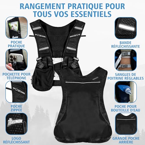 RUNOX Running Hydration Vest – Ultra-Light Men's/Women's Running Jacket with 2 x 500 ml Bottles + 2 L Water Bladder – Trail Vest, Running, Adjustable and Breathable Hydration Bag