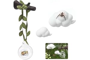 Leanockesa 4pcs Jumping Spider Habitat Decor Kit with Glass Ball Observation Tower, Tree Branch Climbing Platform, Green Leaf