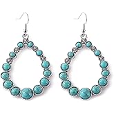 Boolavard Turquoise Bohemian Dangle Earrings for Women, Turquoise Dainty Teardrop Drop Earrings Boho Hoop Healing Stone Earrings Jewelry Gifts