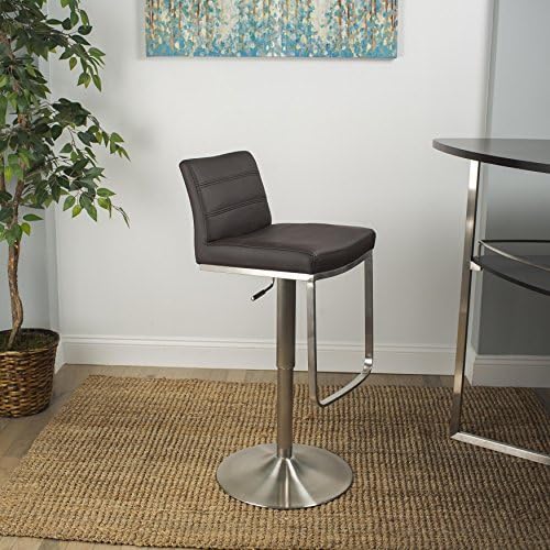 In the Mix MIX Brushed Stainless Steel Faux Leather Brown Adjustable Height Swivel Bar Stool with Round Trumpet Base