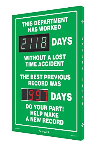 Accuform Digi-Day 3 Electronic Safety Scoreboard,"THIS DEPT HAS WORKED DAYS WITHOUT A LOST TIME ACCIDENT - THE BEST PREVIOUS RECORD WAS DAYS - DO YOUR PART! HELP MAKE A NEW RECORD" (SCK118) - Thumbnail 2