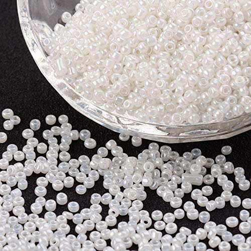 Perlin Pack of 1100 Glass 4 mm Round Pony Beads, Choice of Colours (White Ceylon)