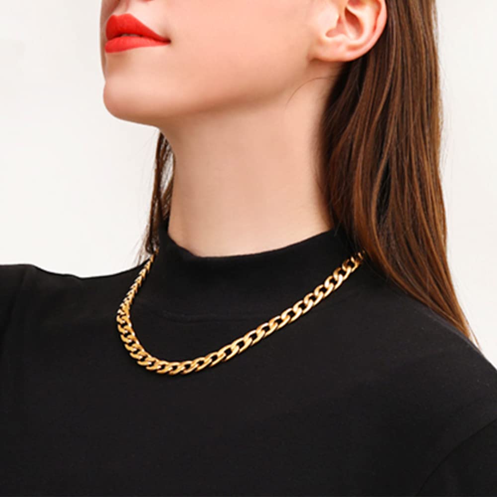 Sanglarst Gold Chain Necklace, 22 Inch Golden Ultra Luxury Looking Feeling Real Solid 14K Gold plated Curb Fake Neck Chain for Party Dancing