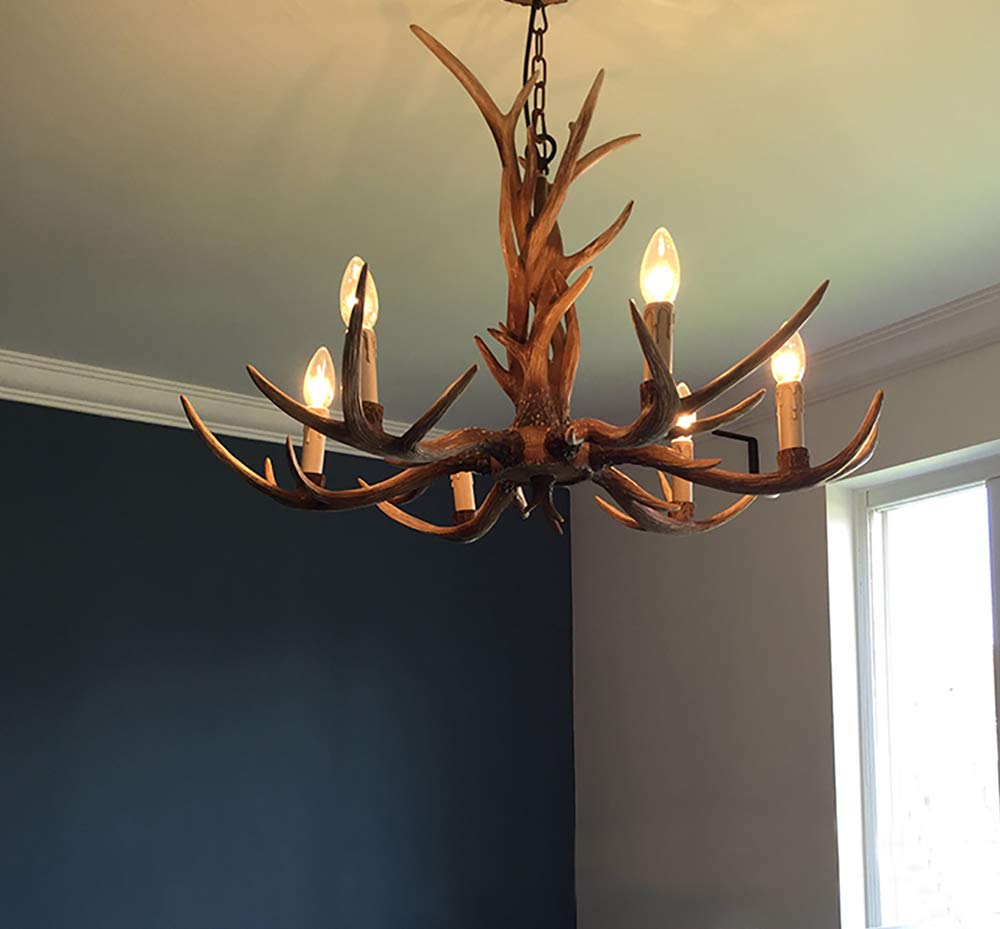 Deer Horn E12 Bulb 6 Light Iron Resin Industrial Retro Droplight