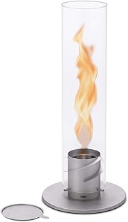 höfats - Spin 120 Grau inklusive Edelstahl Nachfülldose - Bioethanolkamin für Indoor und Outdoor - Tischfeuer, Windlicht und Gartenfackel aus Edelstahl