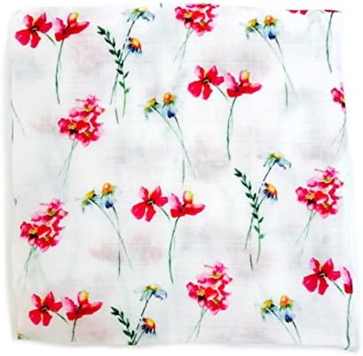 Little Luvies Digitally Printed Luxury Swaddle Blanket (In a Field of Roses, She is a Wildflower)| Wildflower Floral Baby Muslin Swaddle Wrap and Receiving Blanket | Soft Bamboo Baby Swaddle Girl Gift