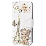 Galaxy S5 Case, LA GO GO(TM) Luxury 3D Bling Handmade Glitter Crystal Rhinestone Pearl Leather Flip Wallet Protective Cover Case for Samsung Galaxy S5 i9600 (Bear and Tower)