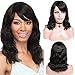 WIGER Human Hair Wigs Natural Wave Wigs with Bangs Short Wavy Wig Natural Black Color Virgin Human Hair Wigs for Women
