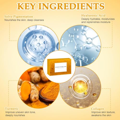 LBOYLOVE® Lemon Turmeric Kojic Soap, Turmeric Soap Bar for Face ＆ Body，Natural Turmeric Handmade Soap for All Skin Types（2pcs)