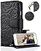 iPhone 8 Case,iPhone 7 Wallet Case,FLYEE Premium Flip Wallet Leather [kickstand] [Emboss Flower] Magnetic Protective Cover with Card Slots and Detachable Wrist Strap for iPhone7 iPhone8 5.5 Inch Black