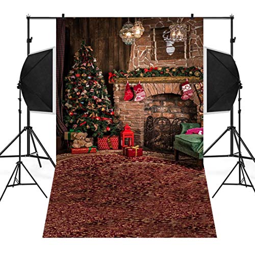 Christmas Backdrops Decoration,lovewe Christmas Backdrops Tree Vinyl 3x5ft Fireplace Background Photography Studio(90x150cm) (d)