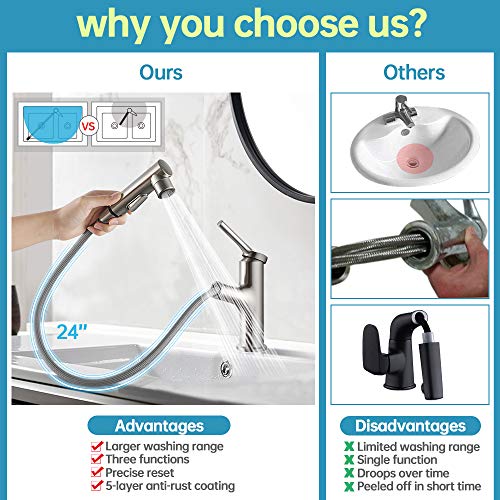 Bathroom Faucet with Pull Out Sprayer, ARRISEA Single Handle Bathroom Sink Faucet with 3 Water Flow Modes, Brushed…